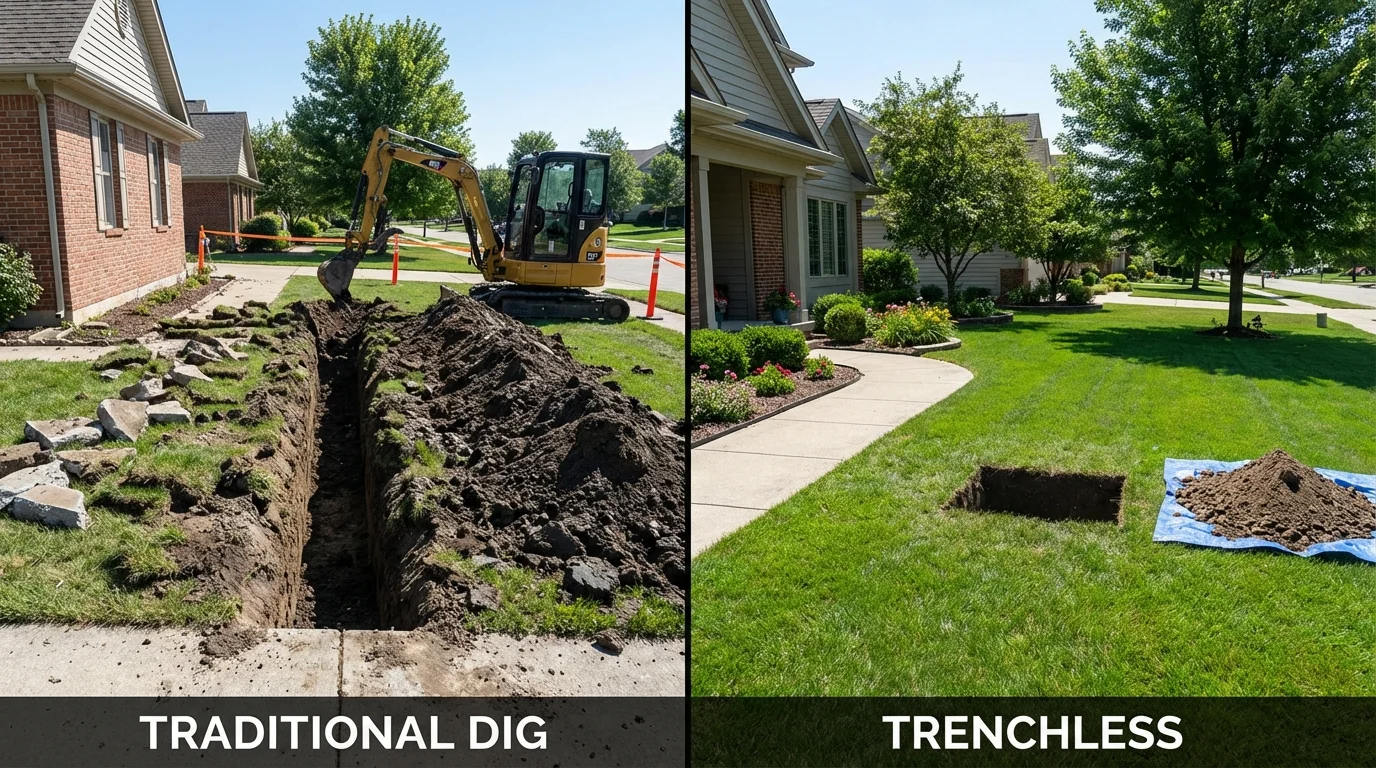 Trenchless sewer repair with minimal yard damage versus traditional excavation in Wharton, TX